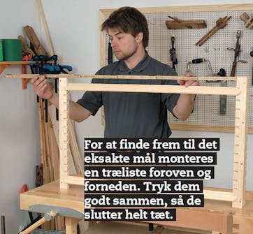 Mål vandrette rammestykker til varmepumpeskjuler Mål længden på de vandrette rammestykker til varmepumpeskjuler